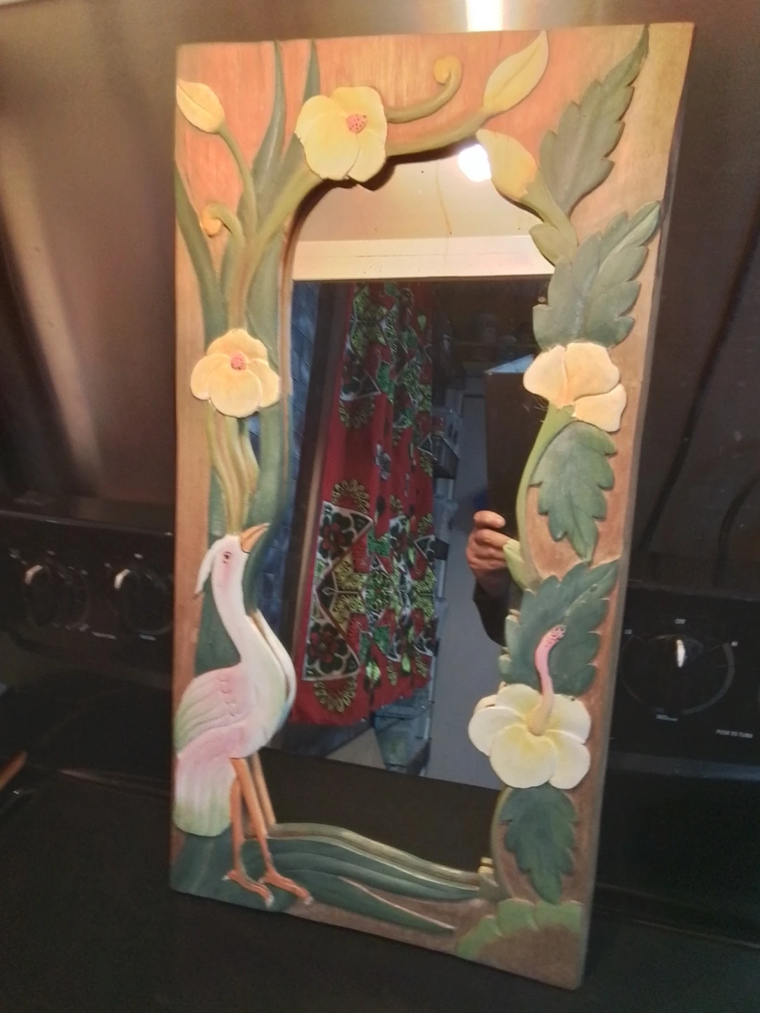 Unique Vintage Mirror with a Hand-Carved Wooden frame 12.5X24" - photo 2