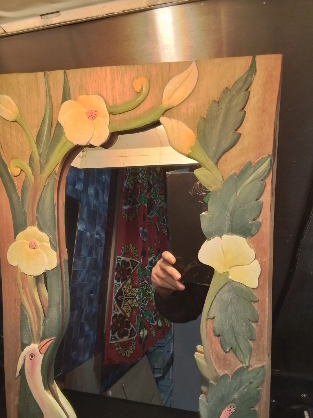 Unique Vintage Mirror with a Hand-Carved Wooden frame 12.5X24" - photo 4