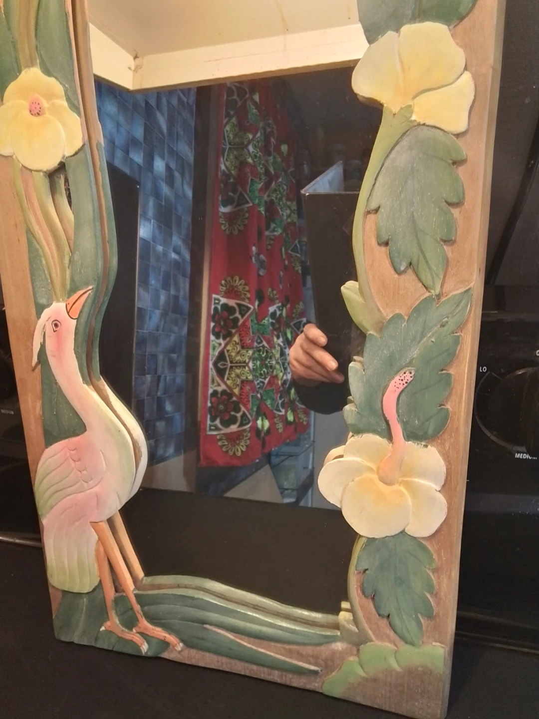 Unique Vintage Mirror with a Hand-Carved Wooden frame 12.5X24" - photo 5