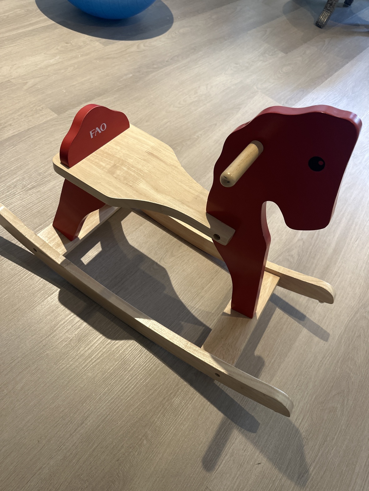 Red and Natural Wood Rocking Horse