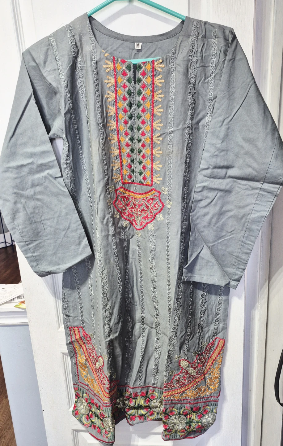 Grey Embroidered Kurti - Size M