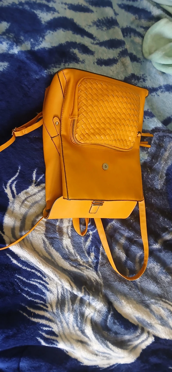 Orange Faux Leather Crossbody Bag with Woven Detail