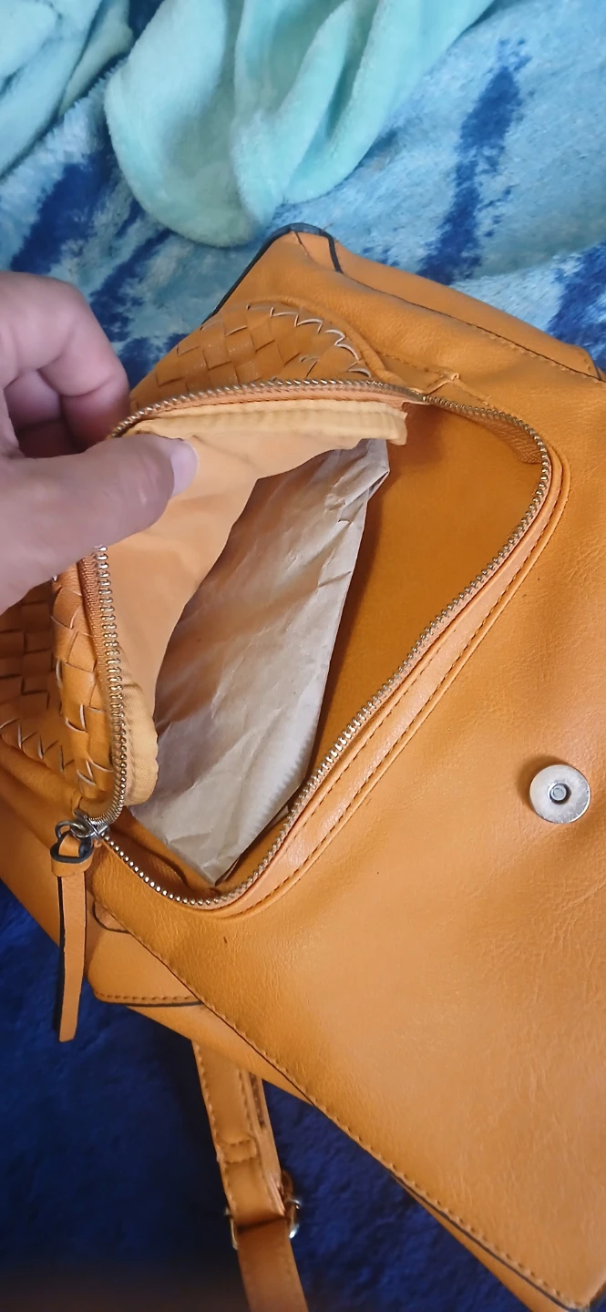 Orange Faux Leather Crossbody Bag with Woven Detail - photo 4