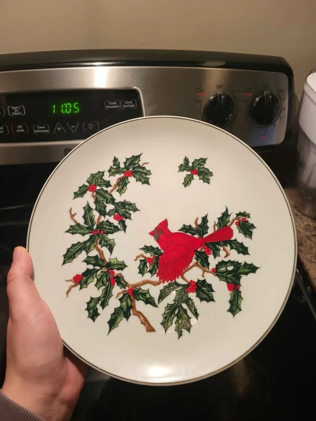 Decorative Plate with Cardinal and Holly