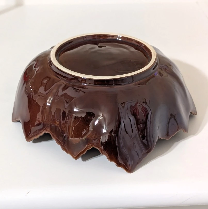Vintage Olfaire Majolica Leaf Large Serving Bowl: Brown - photo 3