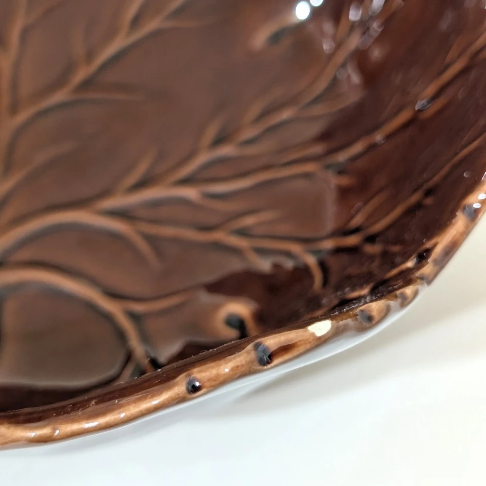 Vintage Olfaire Majolica Leaf Large Serving Bowl: Brown - photo 5
