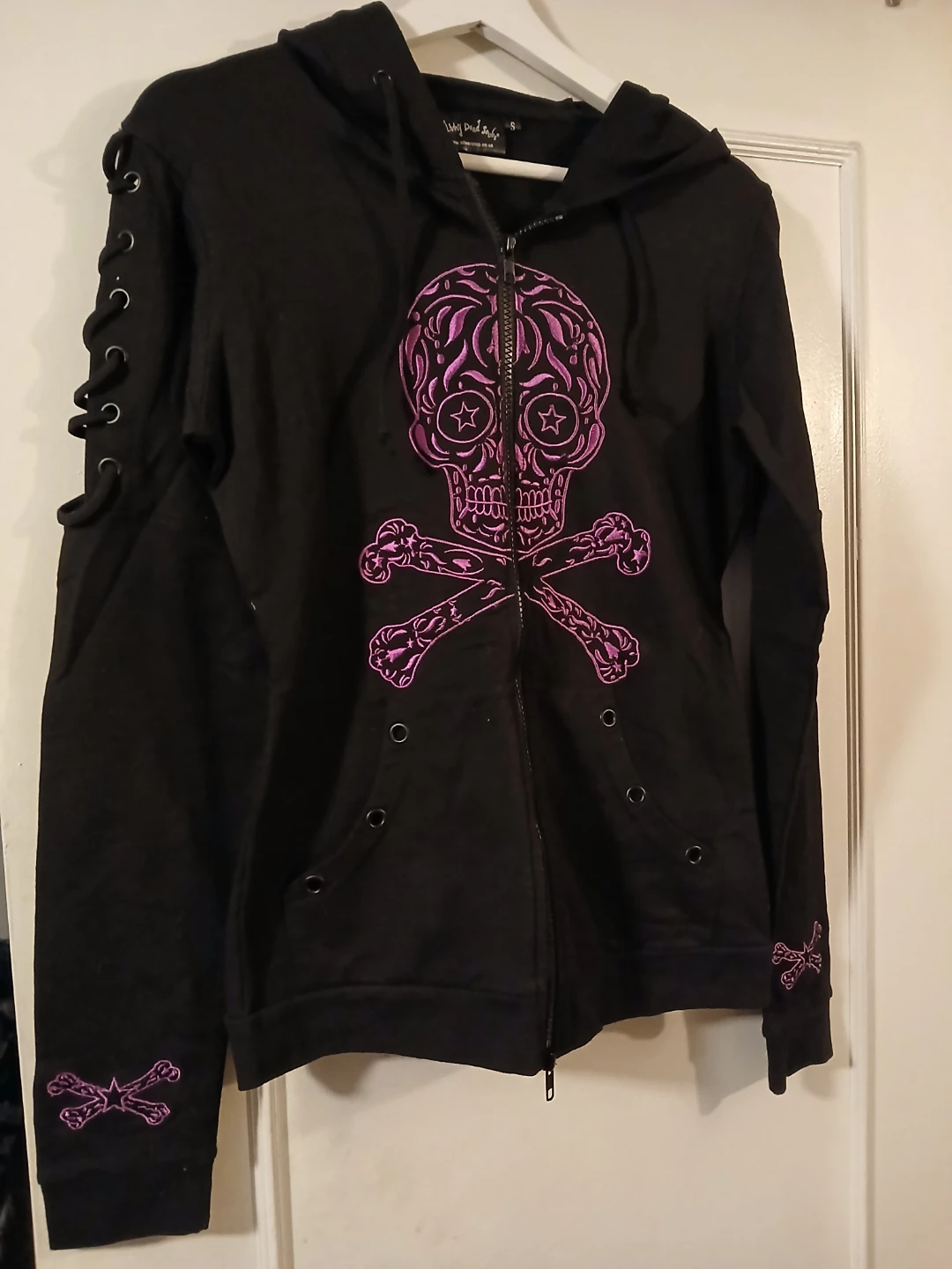 Living Dead Souls Black Skull Lace-Up Hoodie