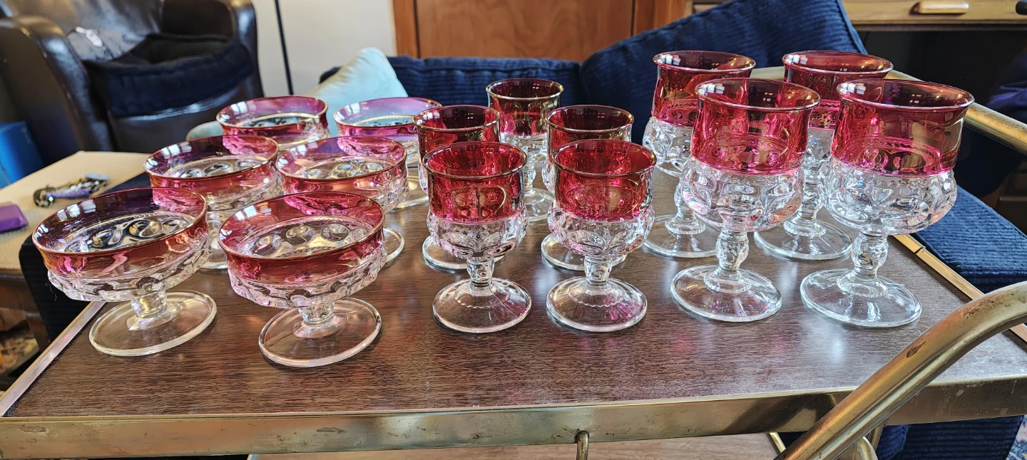Midcentury Modern Set of Ruby Cranberry Kings Crown Glassware - photo 5
