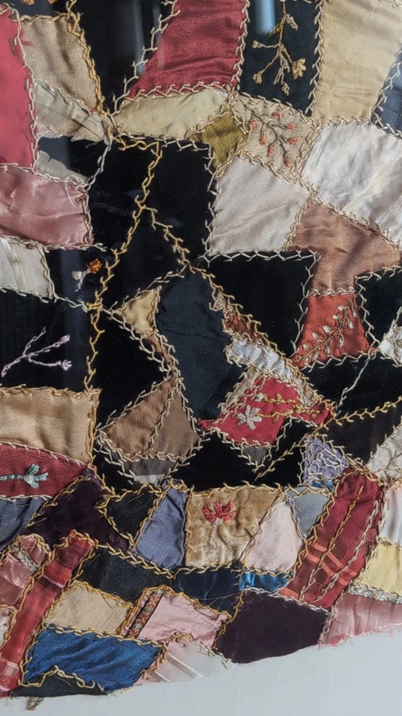Victorian Crazy Quilt Embroidery Picture. Textile art - photo 5