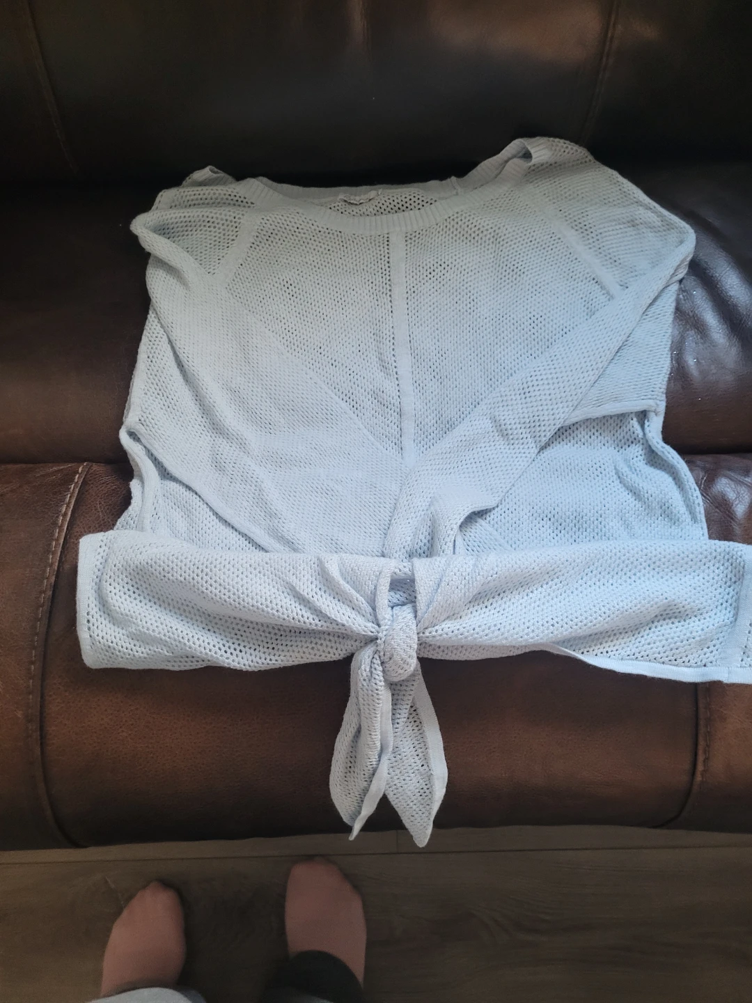 Light Blue Knitted Tie-Front Top