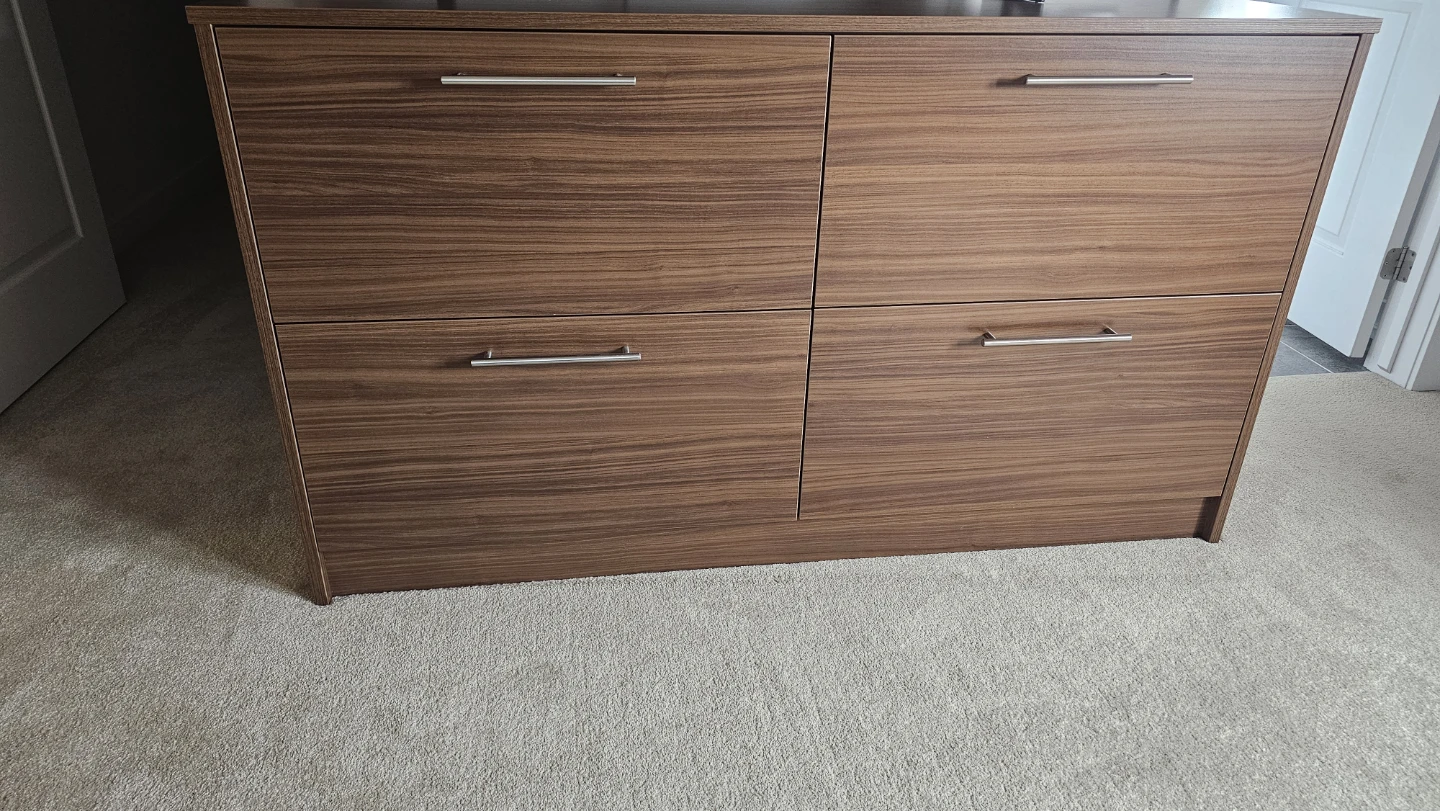 Brown Wood-Grain Shoe Cabinet with 4 Doors