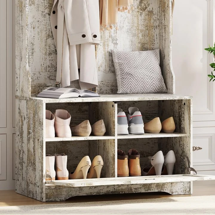 New Hall Tree Bench with Shoe Cabinet Coat Rack for Entryways - photo 5