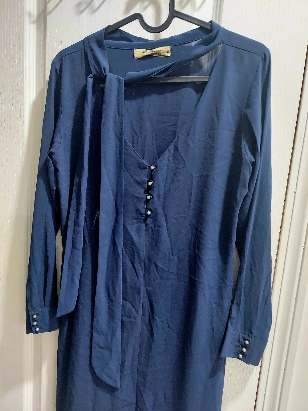 Blue Dress with Pearl Buttons