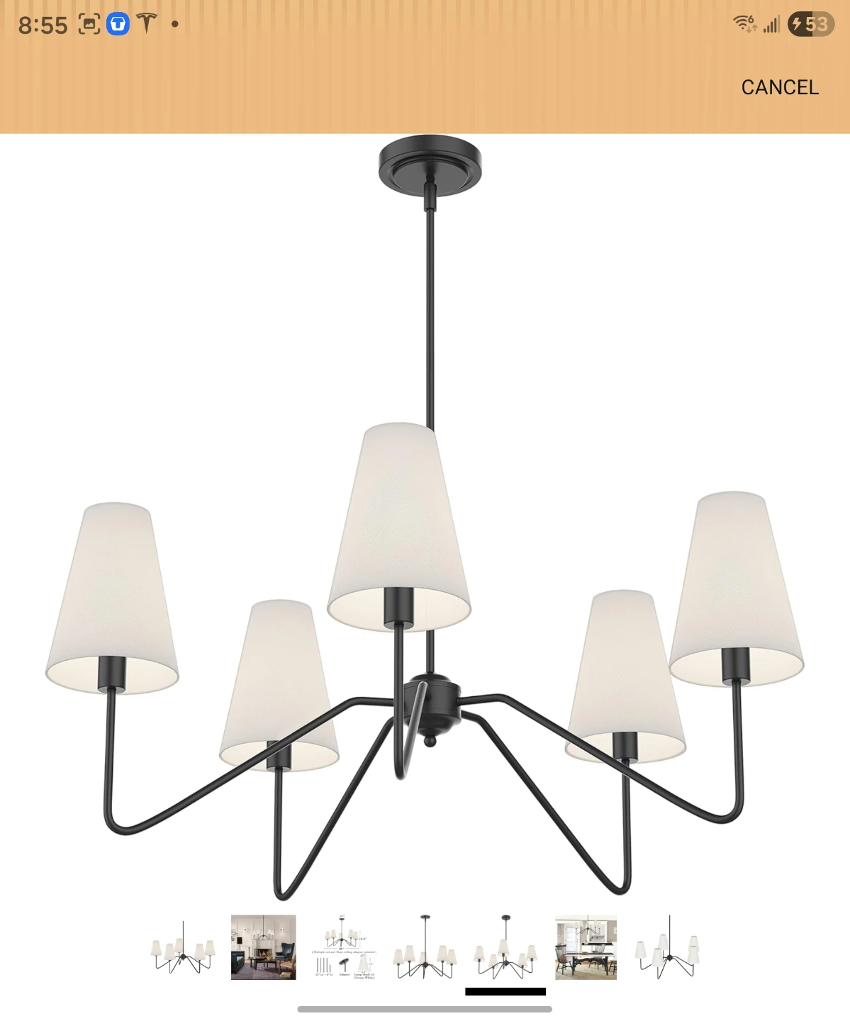 Black 5-Light Chandelier with Cream White Shades - photo 5