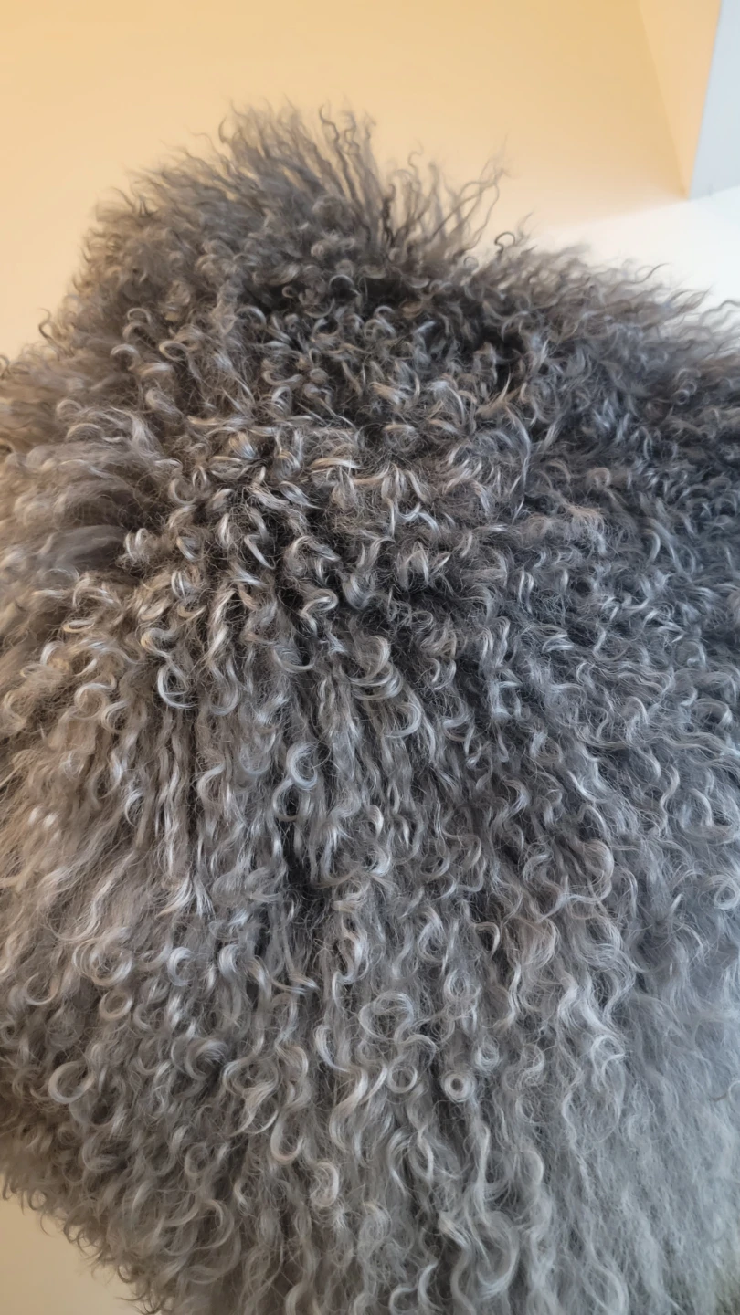 Grey Curly Sheepskin throw pillow - photo 3