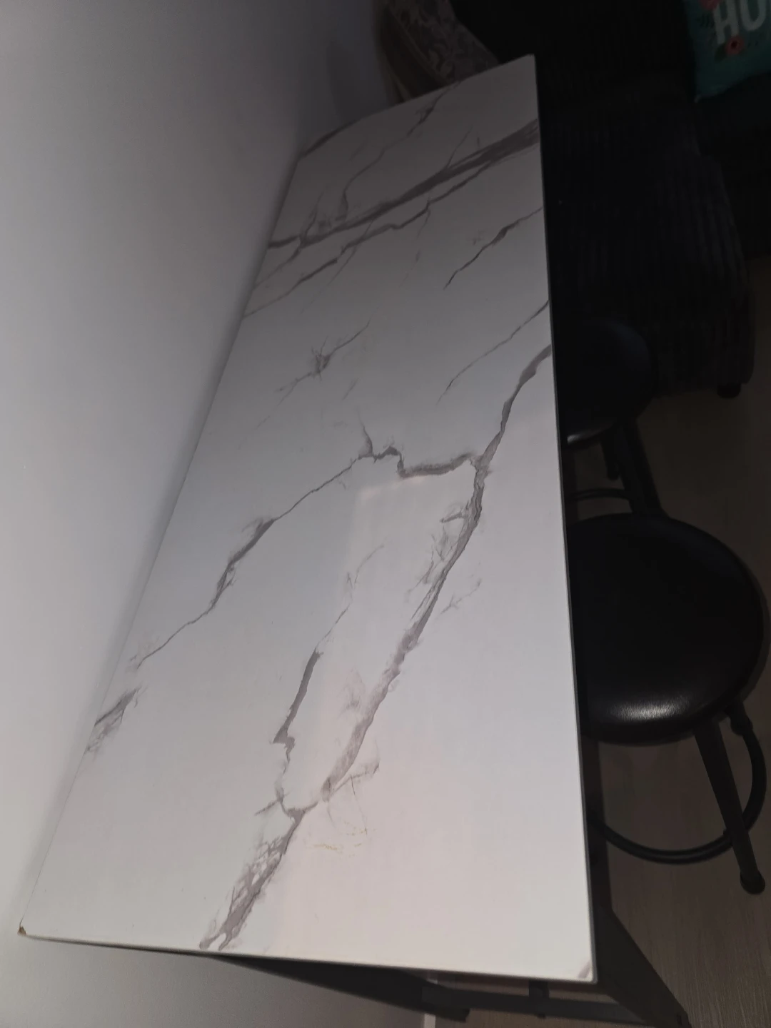 White Marble Effect Bar Table with Black Frame - photo 4