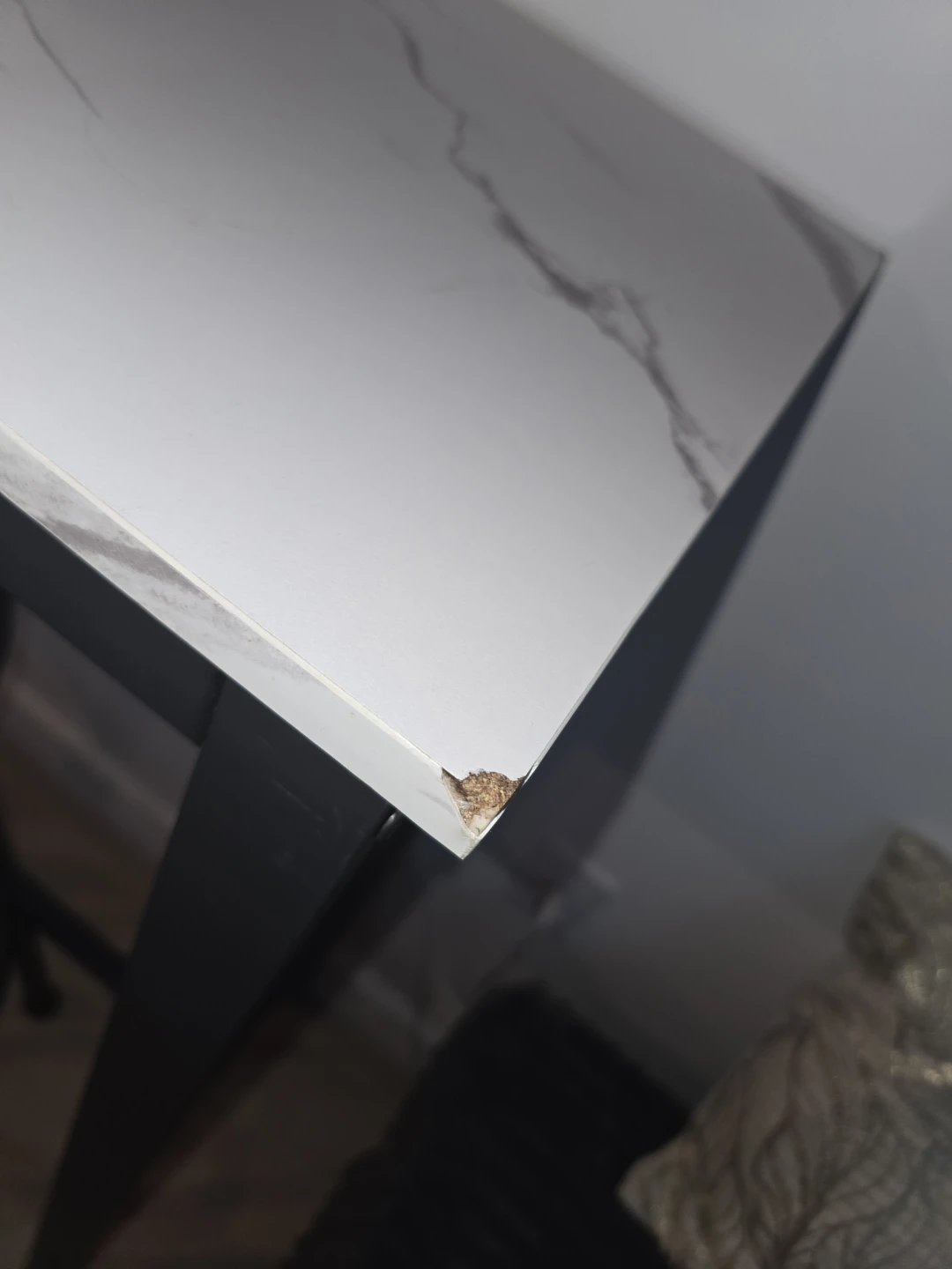 White Marble Effect Bar Table with Black Frame - photo 5