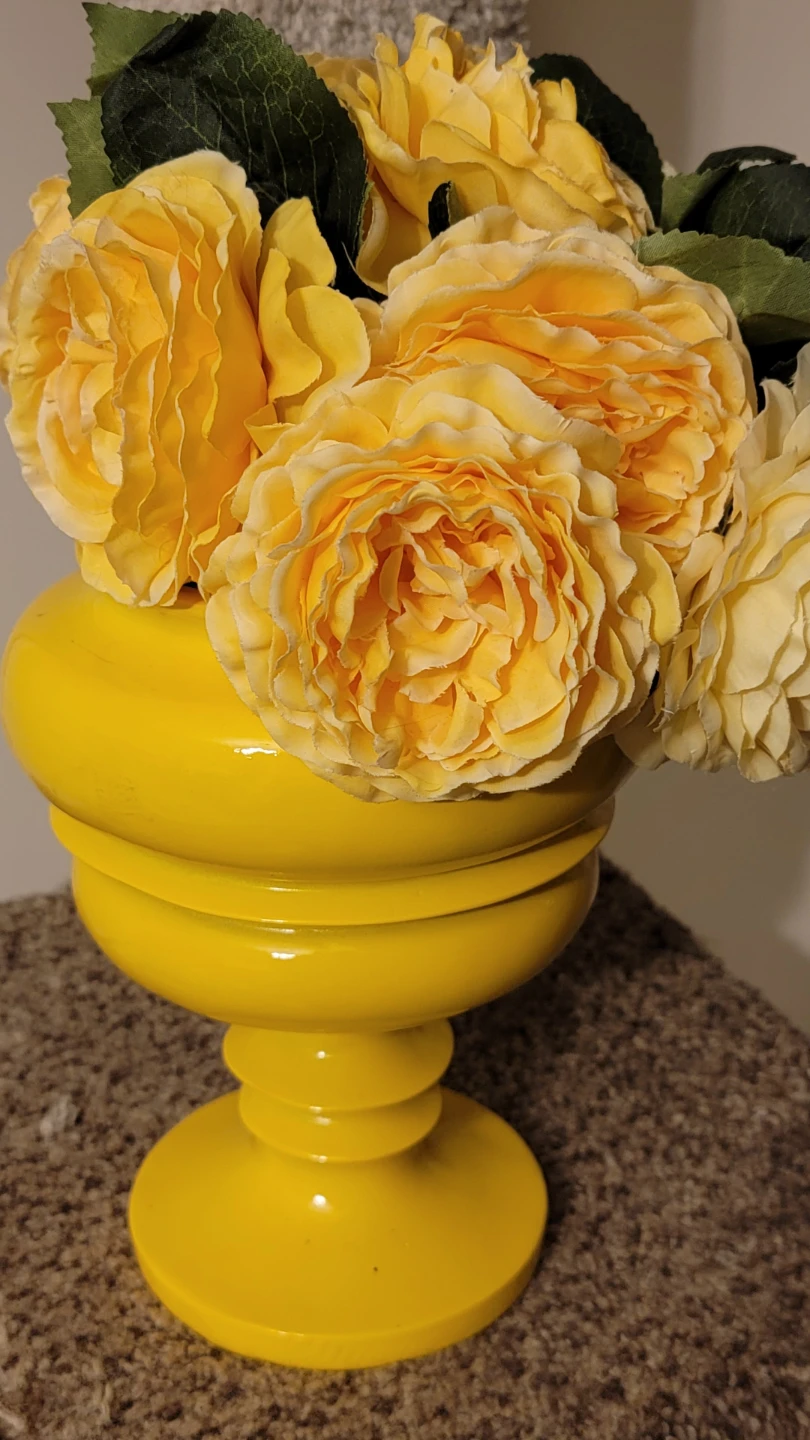 Bright Yellow Decorative Vase + flowers