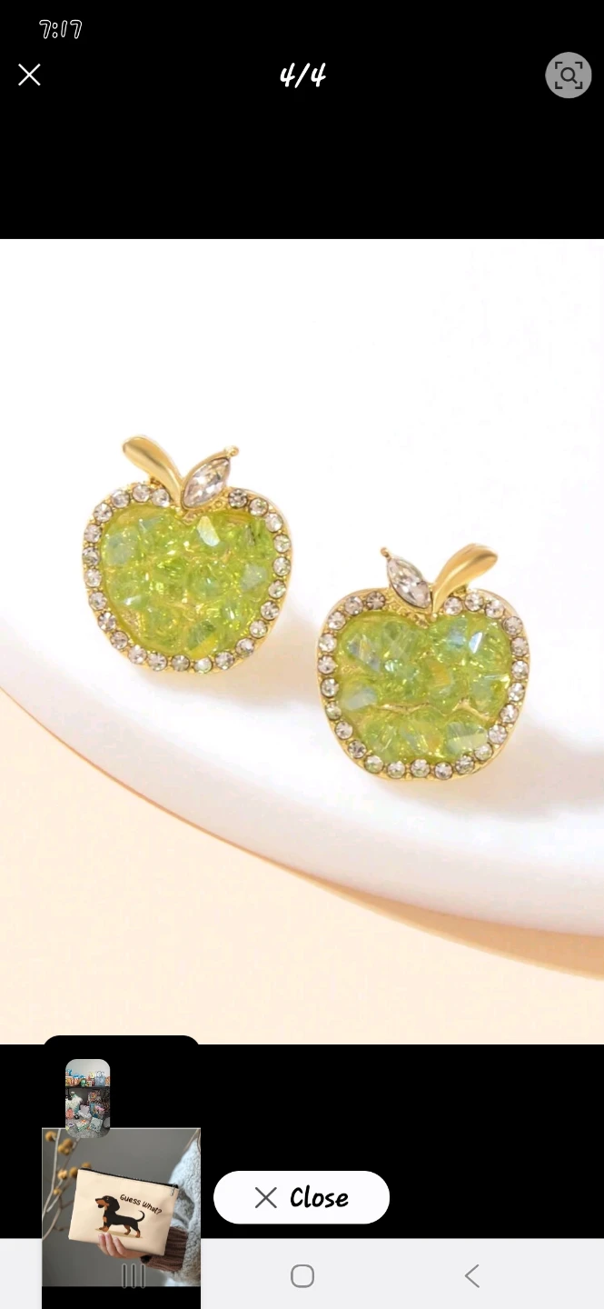 Apple Earrings with Rhinestones - Gold Tone - photo 3