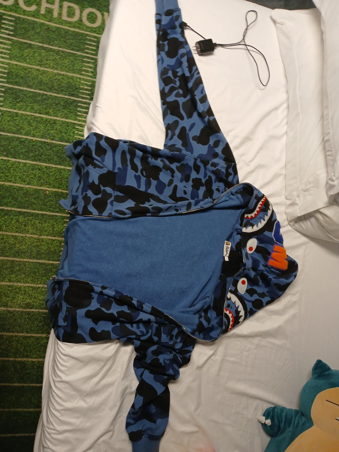 A Bathing Ape Full Zip Hoodie Blue Camo Shark Print Size L