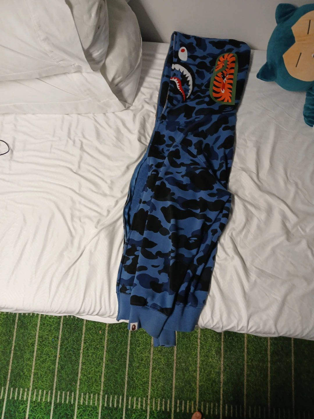 A Bathing Ape Full Zip Hoodie Blue Camo Shark Print Size L - photo 2