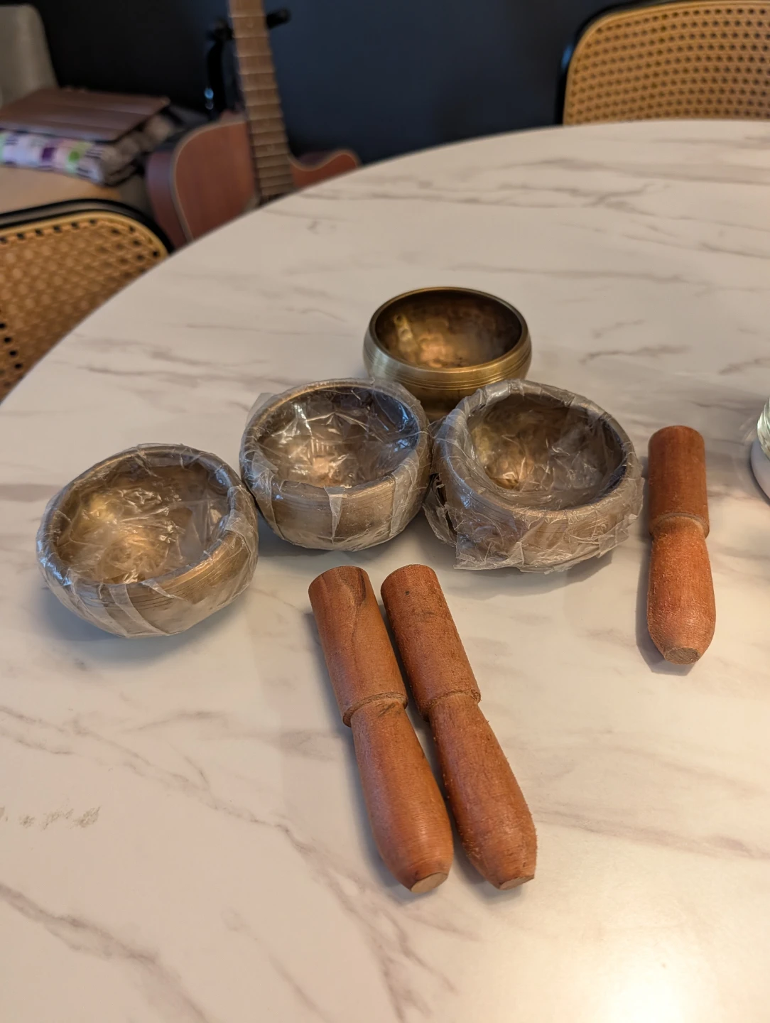 Set of Tibetan Singing Bowls with Mallets