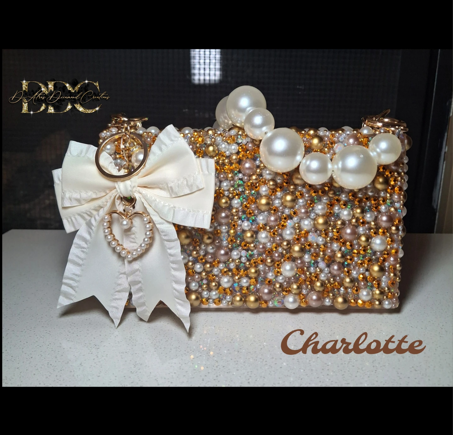Hand Jeweled Evening Clutch Bag with Pearl Handle