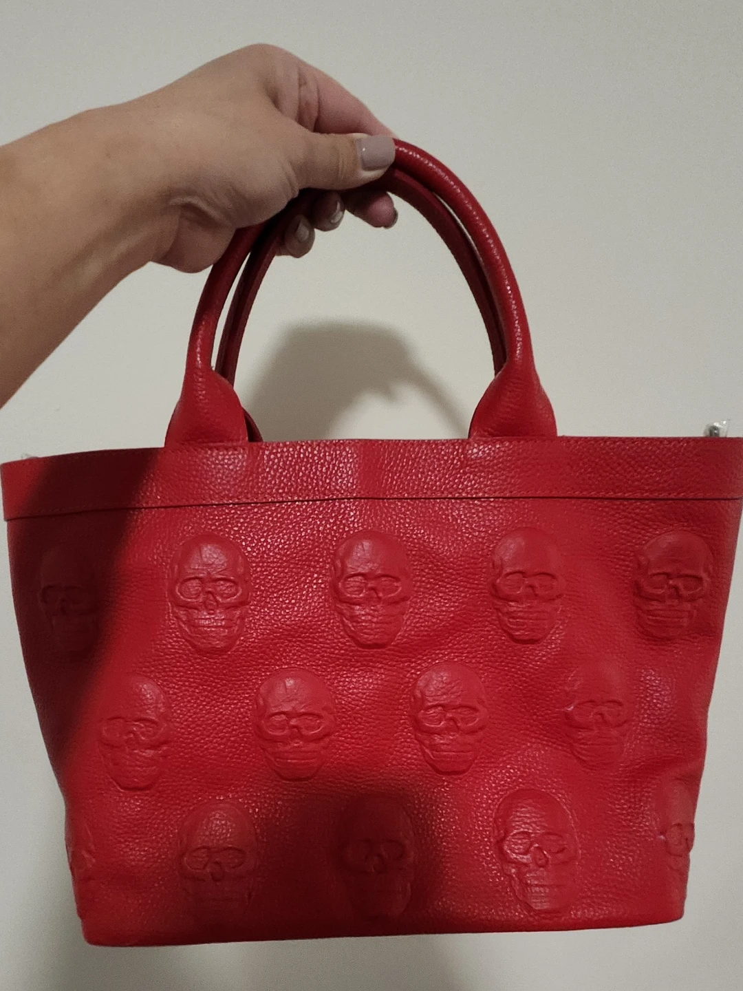 Red Leather Skull Tote Bag