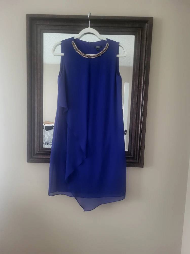 MGK Royal Blue Embellished Neckline Dress