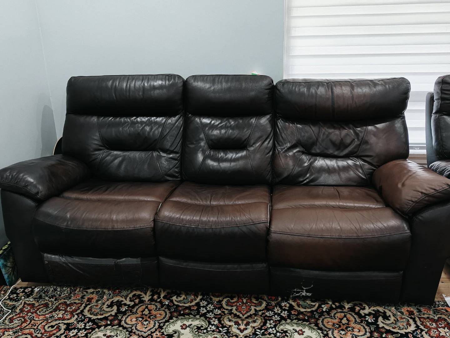 Leather Reclining Sofa - 3 Seater, + Queen size matress & frame - photo 4