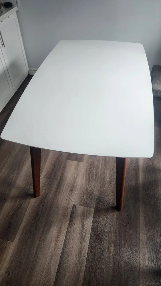 White Dining Table with Wood Legs