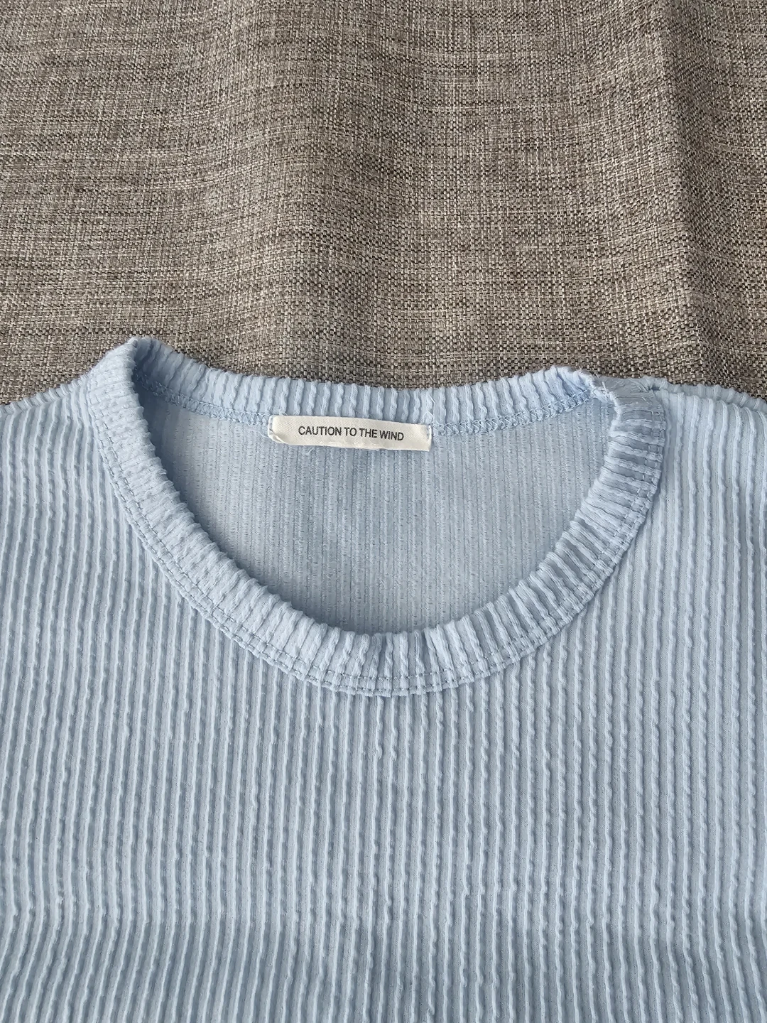 CAUTION TO THE WIND Light Blue Ribbed Tie-Front T-Shirt - photo 3