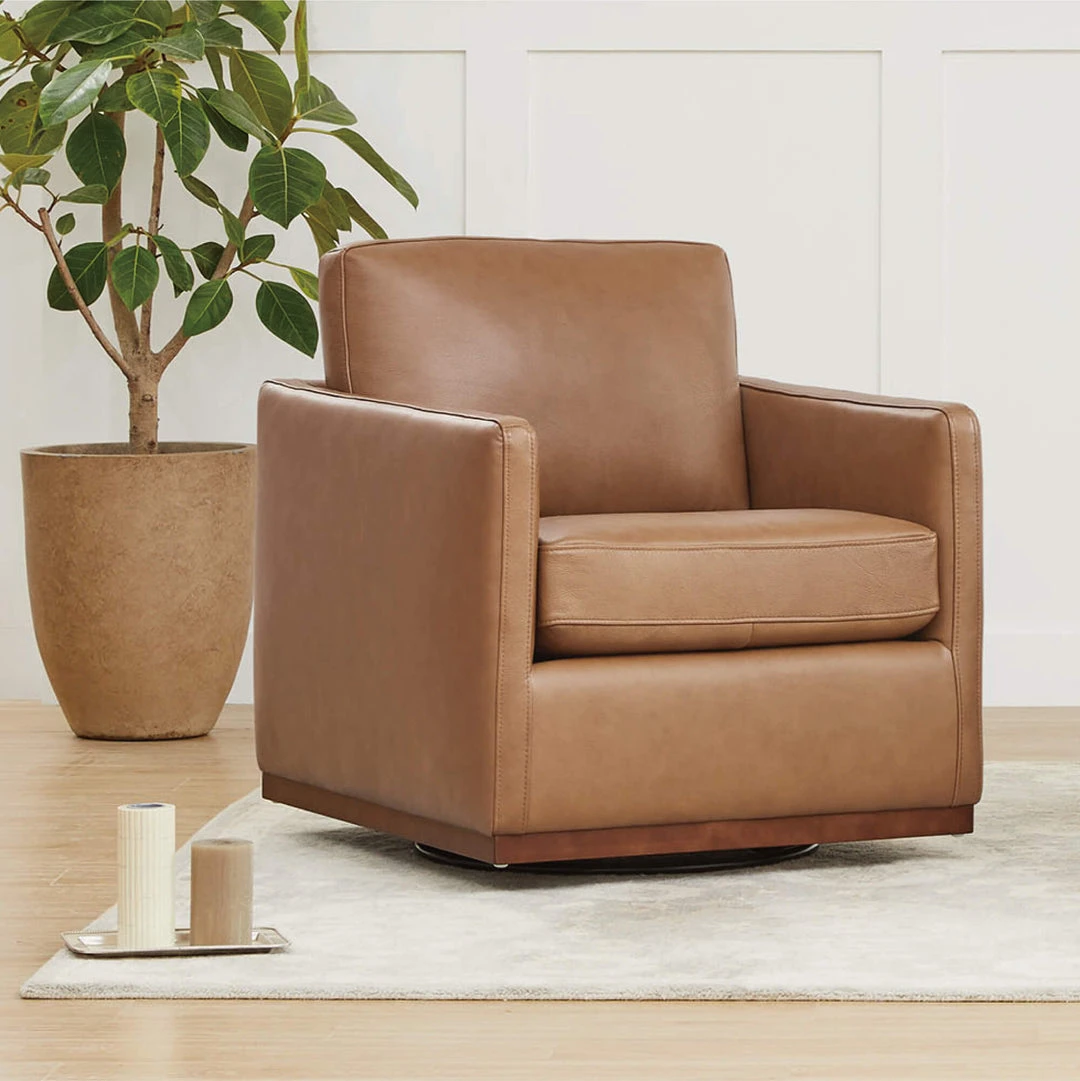 Brand New Brown Leather Swivel Armchair Accent Chair - photo 2