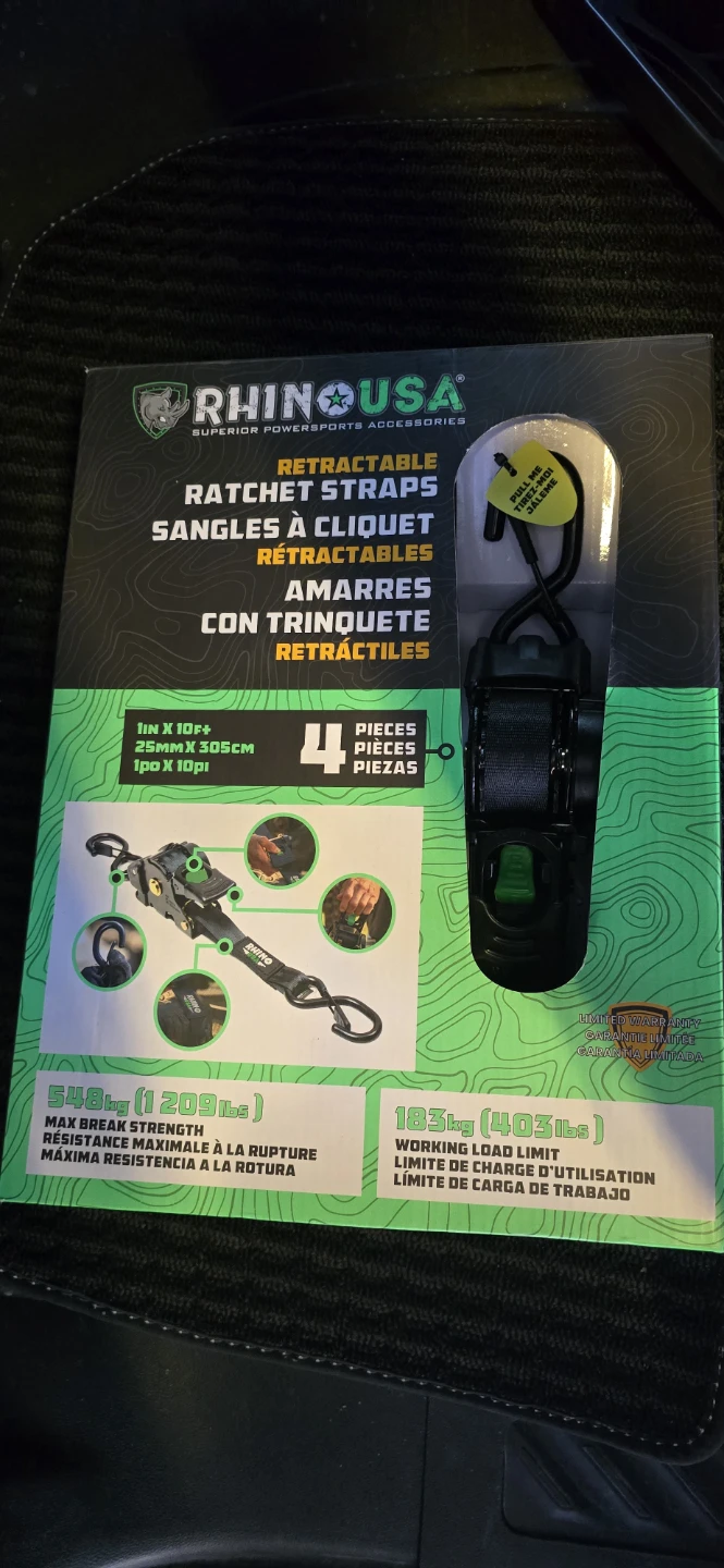 RhinoUSA Retractable Ratchet Straps - 4 Piece Set