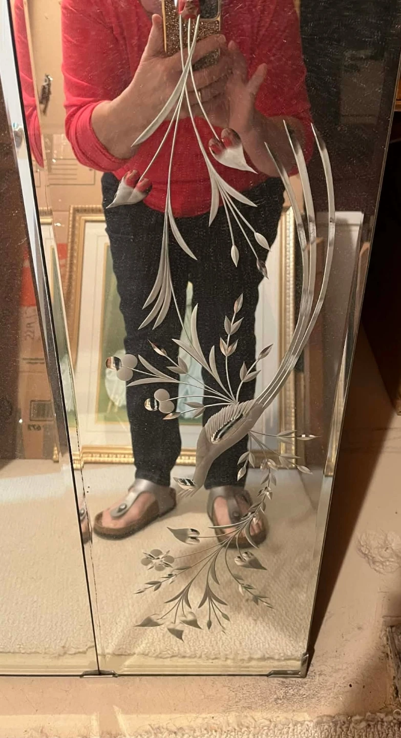 Vntg Large Etched Floral & Bird Design Mirror- Mint Condition - photo 4