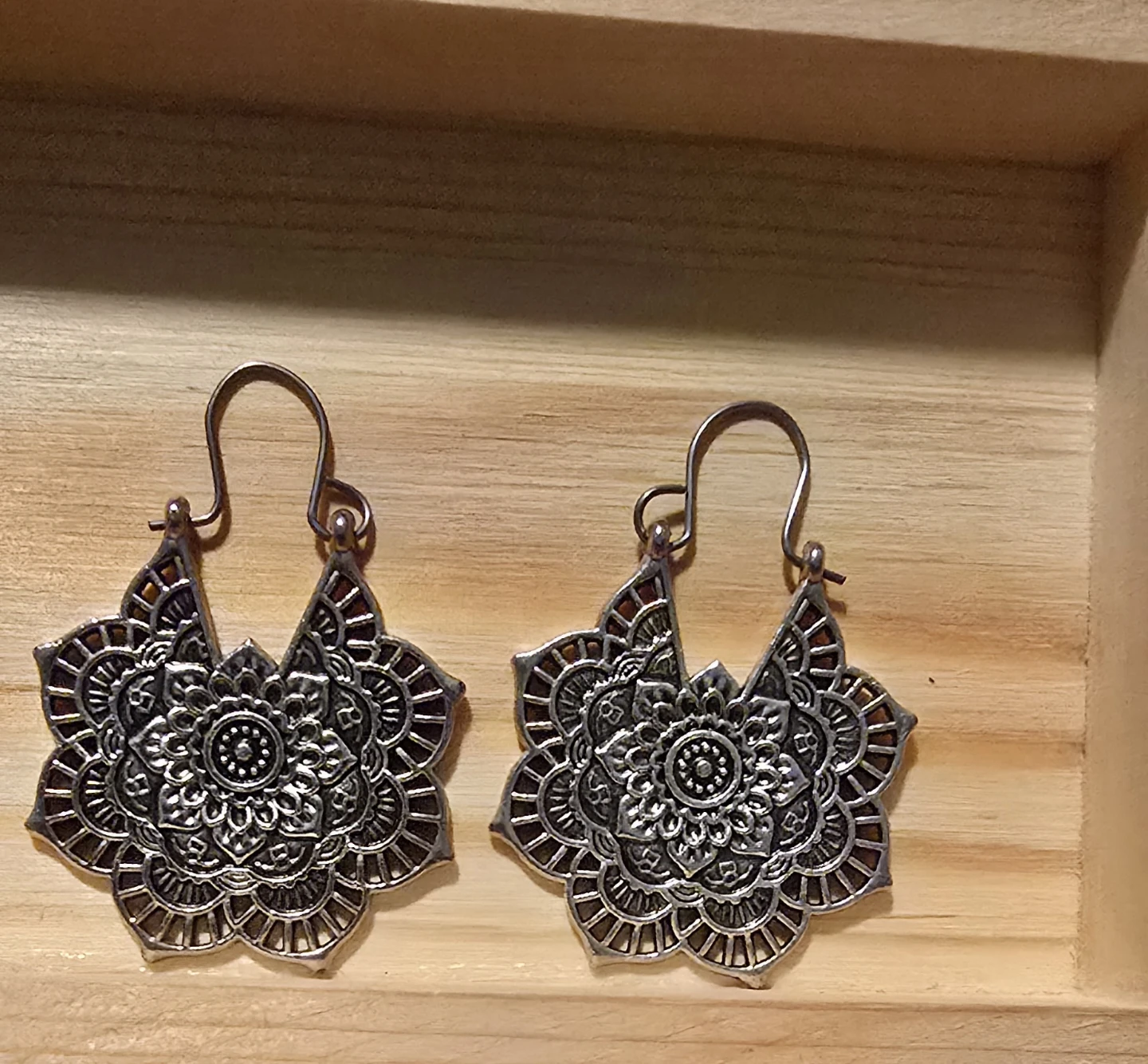Silver Tone Mandala Hoop Earrings