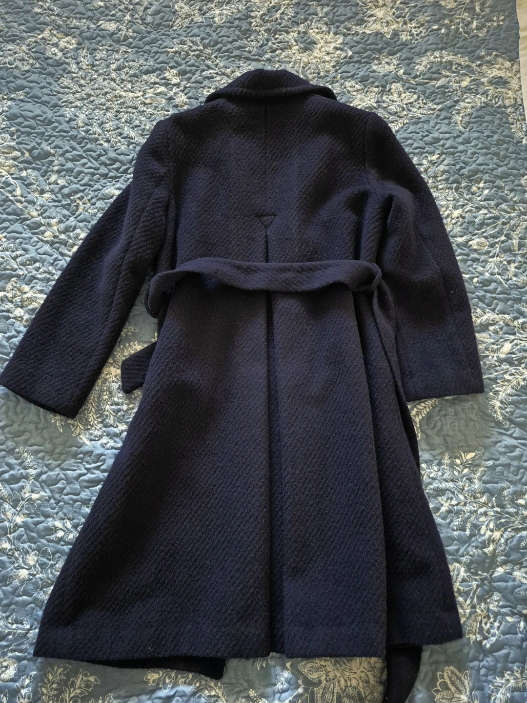 Navy Blue Wool Blend Coat with Belt - photo 5