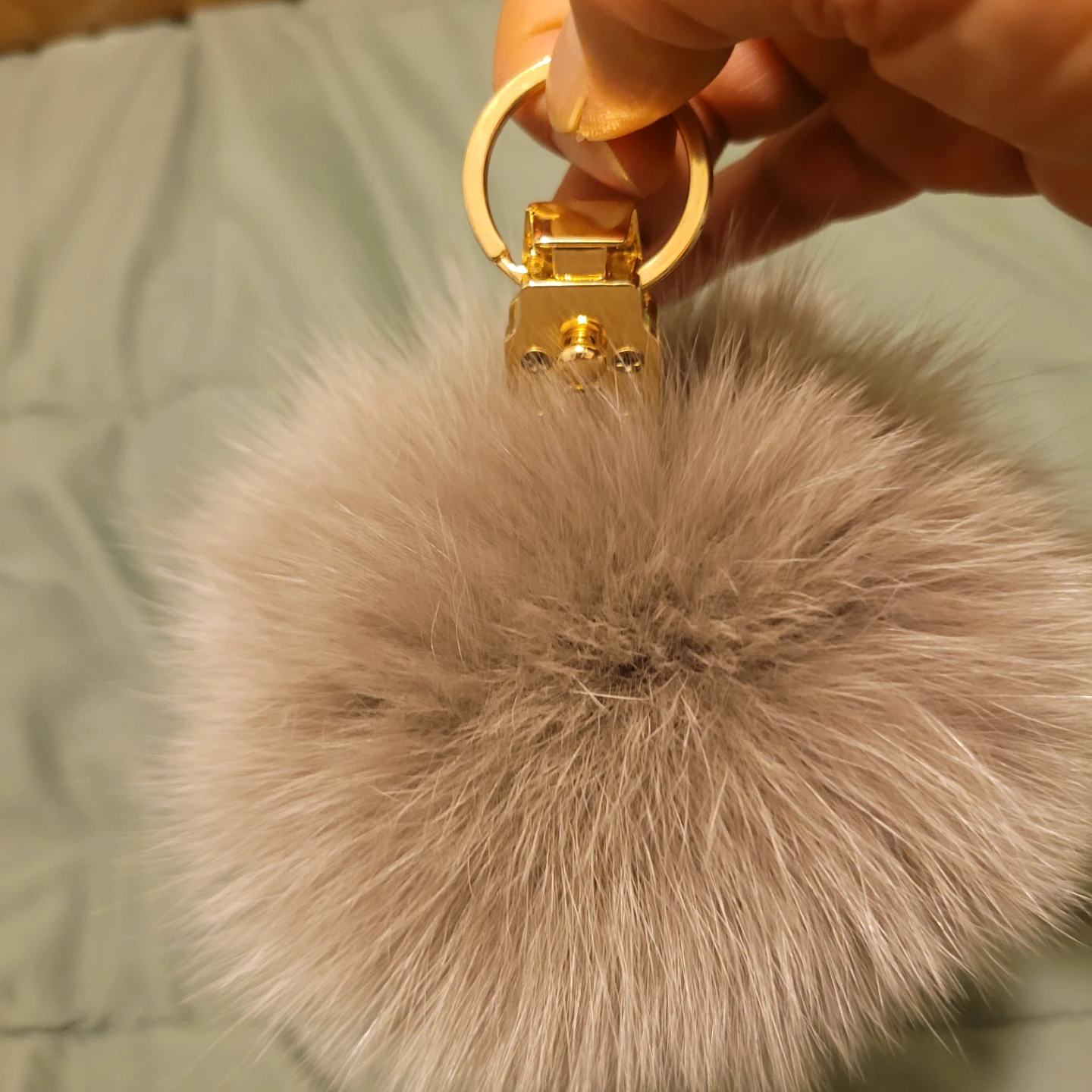 Grey Fur Pom Pom Keychain leather with Gold Hardware - photo 3