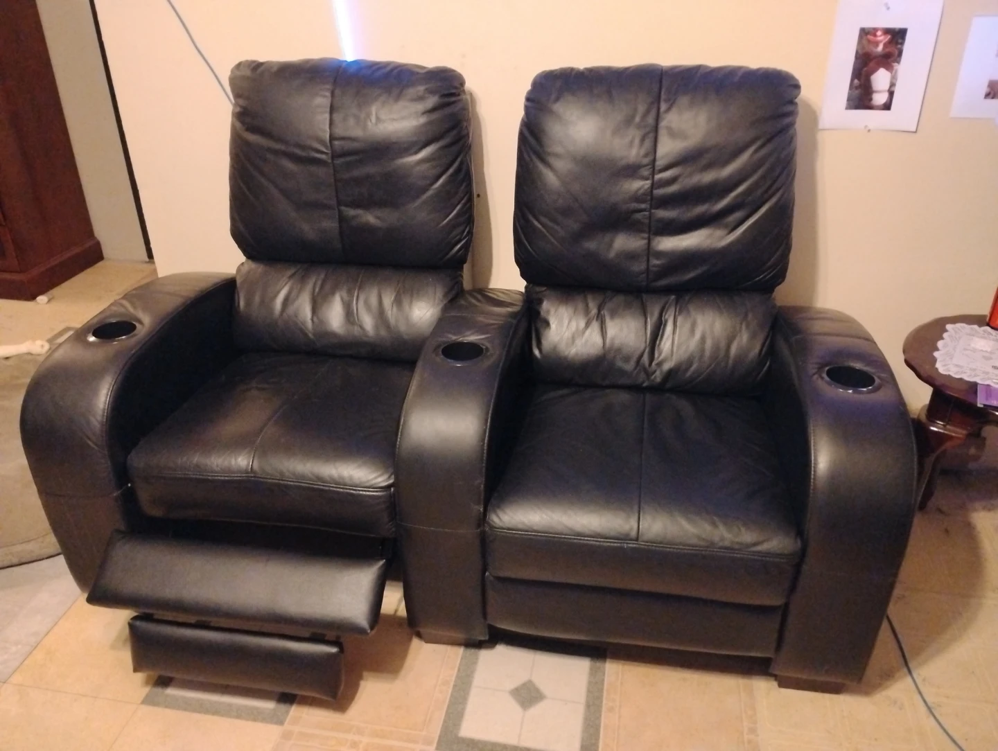Black Leather Recliner Loveseat with Cup Holders