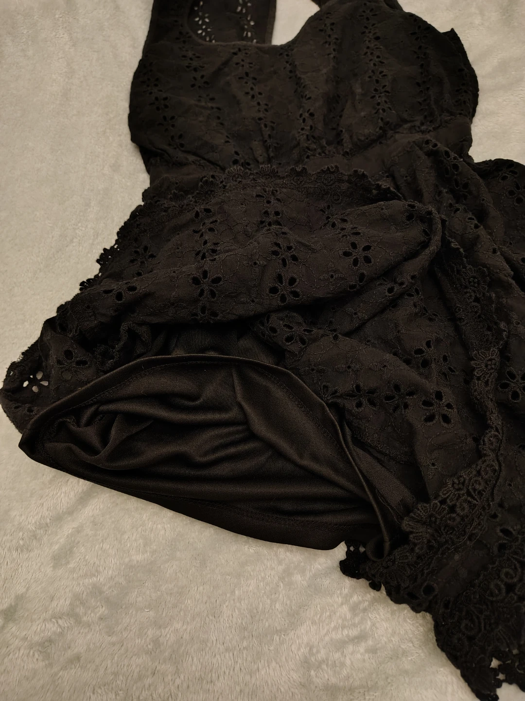 Black Eyelet romper Dress with Cutout Back - size small - photo 2