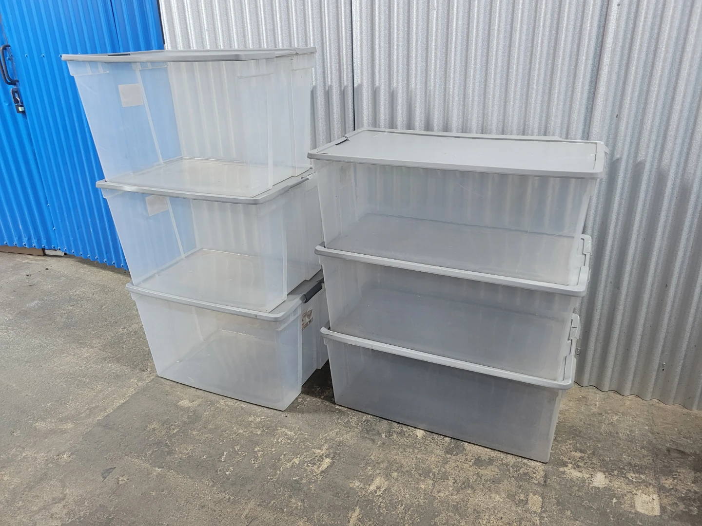 Lot of 6 Clear Plastic Storage Bins with Lids