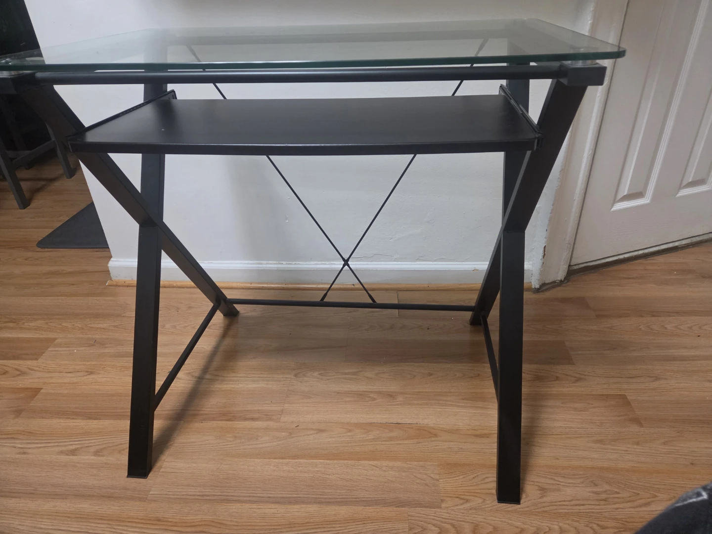 Glass Top Computer Desk with Pull-Out Keyboard Tray
