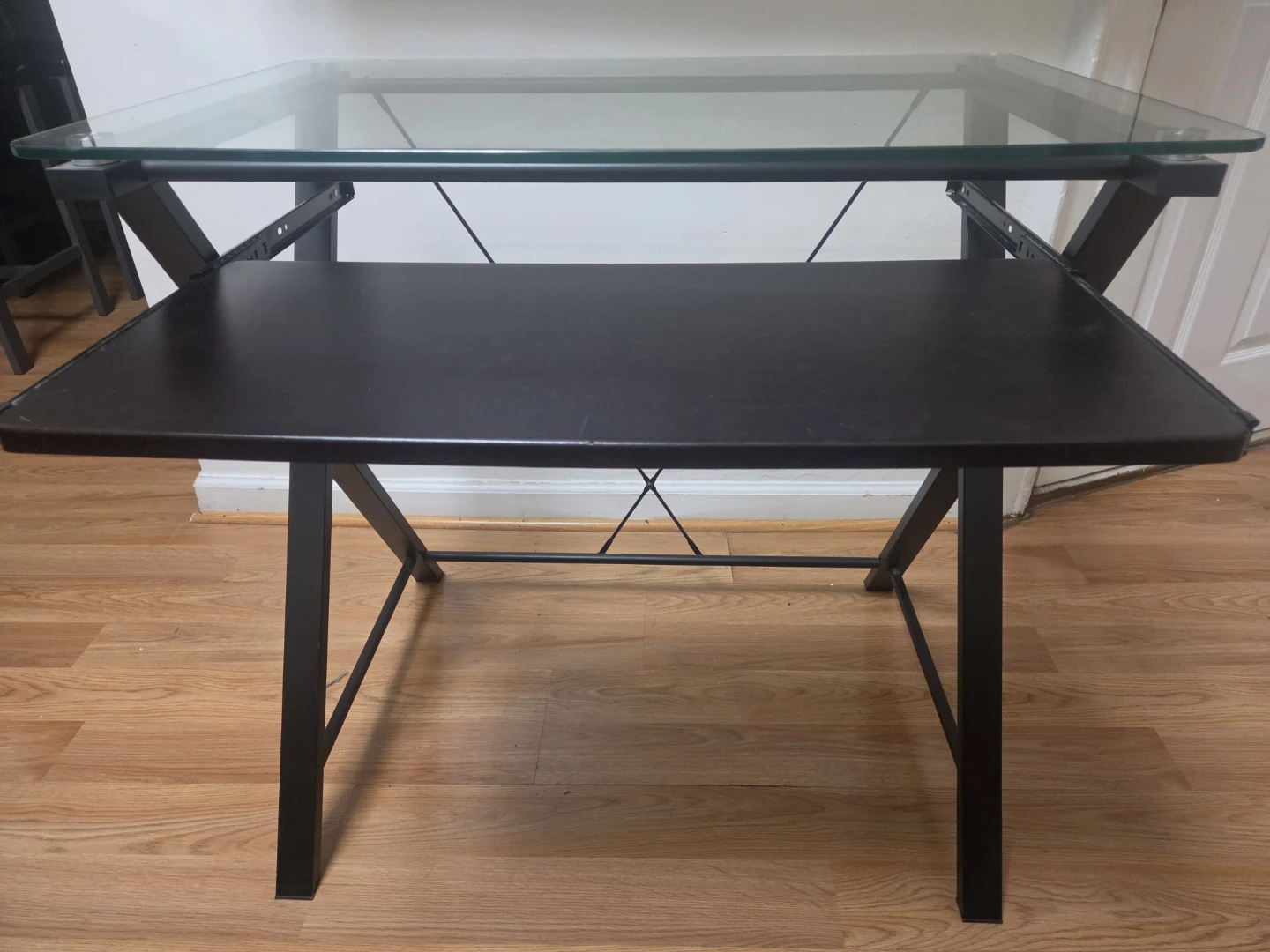 Glass Top Computer Desk with Pull-Out Keyboard Tray - photo 2