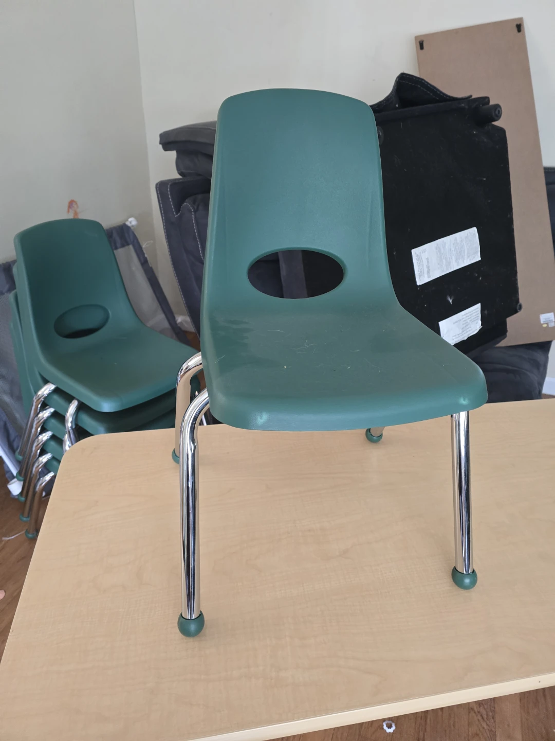 Stacking Chairs - Green Plastic with Chrome Legs - photo 2