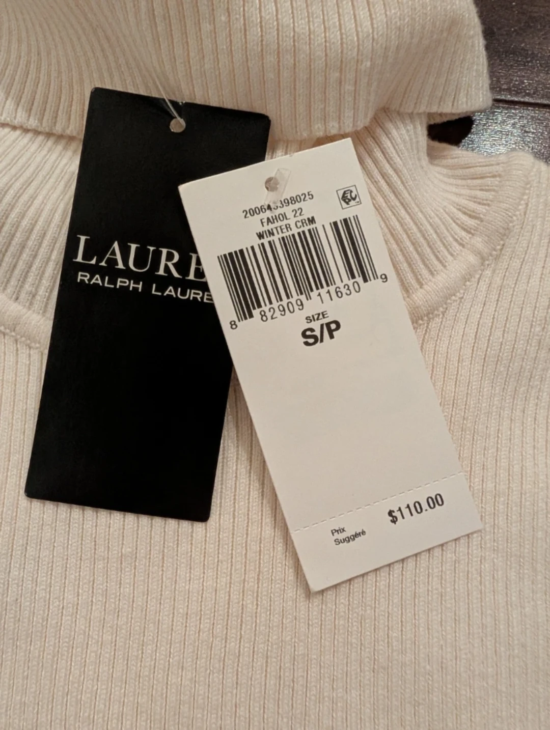 NWT🏷️ Ralph Lauren Cream Ribbed Turtleneck (Size S/P) - photo 4