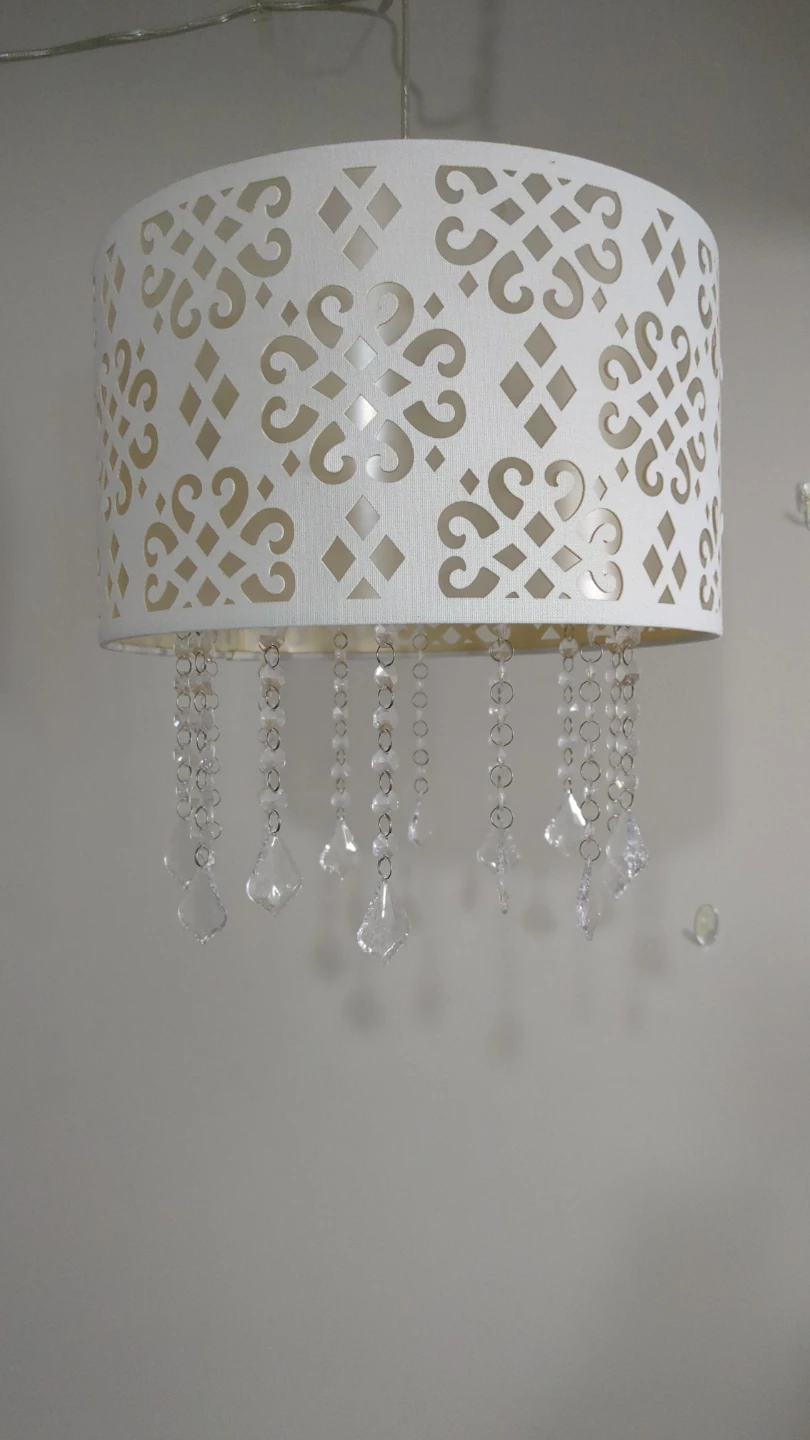 Drum Pendant Light with Crystal Beads and Cutout Pattern