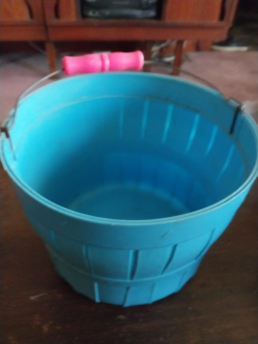 Blue Plastic Bucket with Pink Handle
