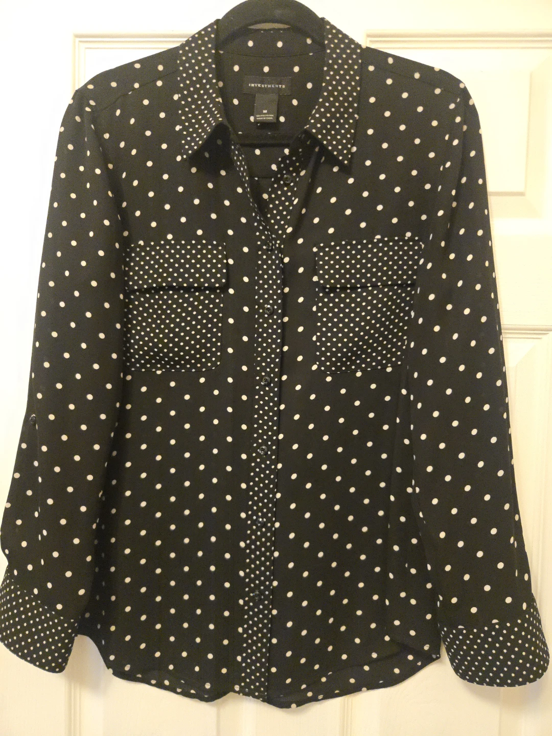 Investments Black & White Polka Dot Shirt Size M