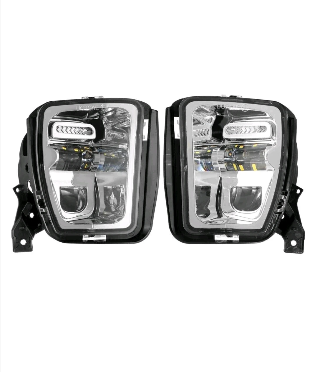 LED fog light assemblies for 2013-2018 Dodge Ram 1500 trucks. 