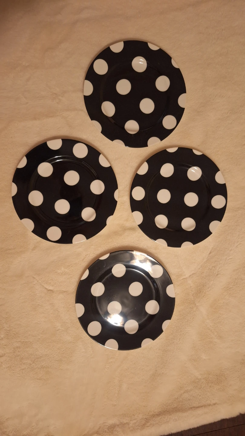 Set of 4 Black and White Polka Dot Plates
